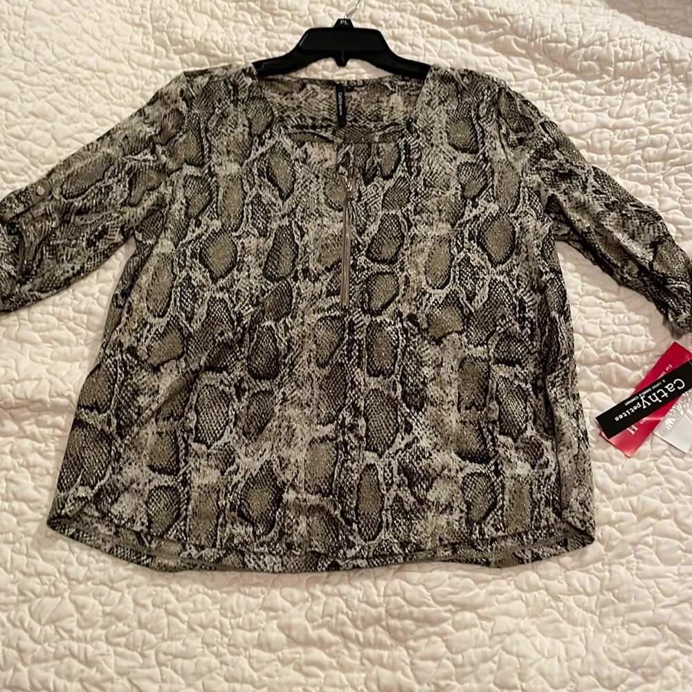 Cathy petite brand snake print blouse.